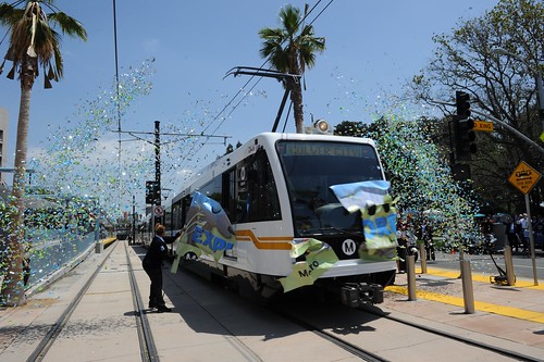 Expo Line Phase I Opening: First car through the banner