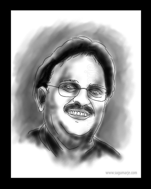 SPB, charcoal, caricaturist-sugumarje, caricature, drawing, Playback-Singer, Actor, Composer, Producer