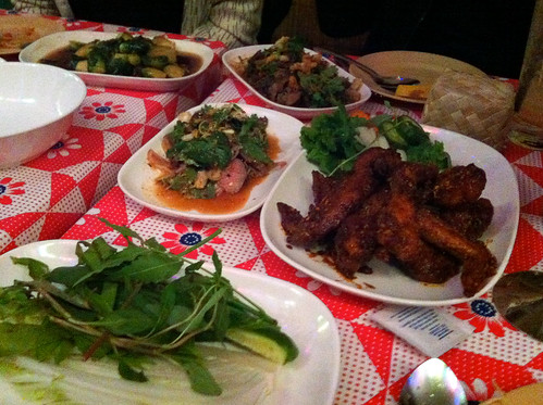 Brussels Sprouts, Northern Thai Spicy hand-minced pork salad, wings, spicy Isaan flank steak salad, Pok Pok NY
