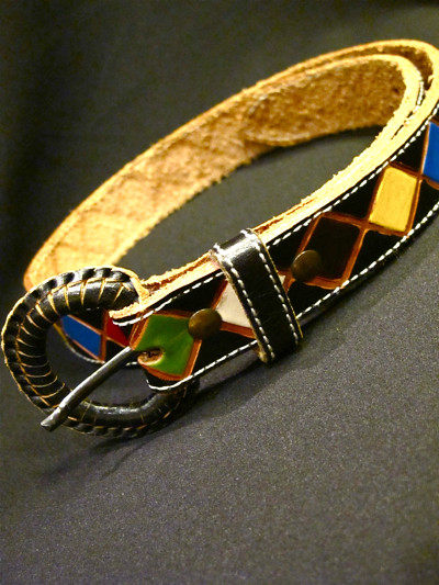 Colourful hand painted 1980s leather belt