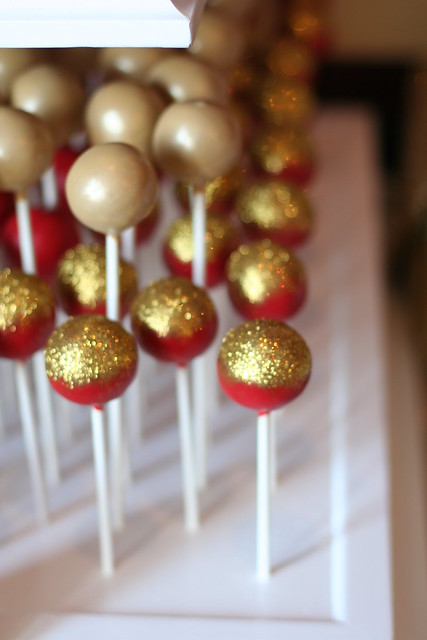 Cake pop display for a red and gold themed wedding in San Francisco