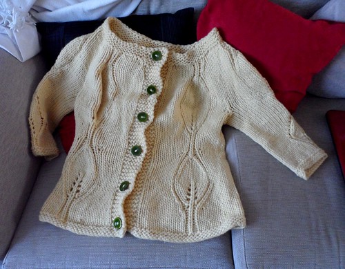 One piece seamless cardigan bulky wool yellow green buttons