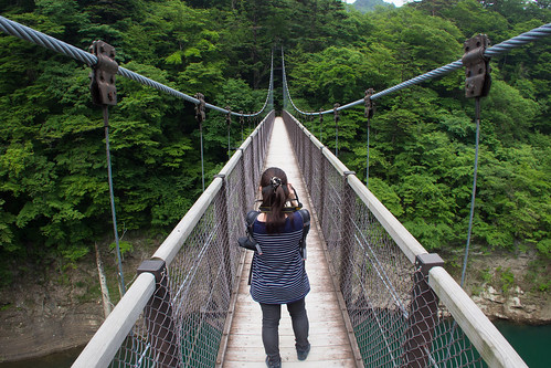 Camera girl on a suspension bridge #1