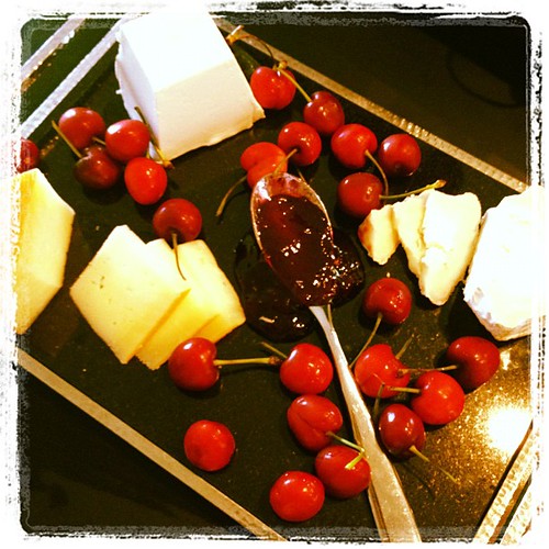 Goat cheeses and cherries, fresh & preserved