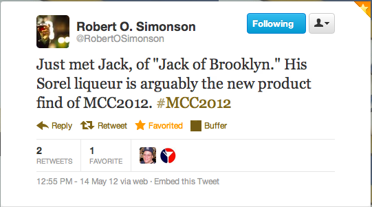 New York Times' cocktail writer, Robert Simonson, tweets praise for my client from our launch event