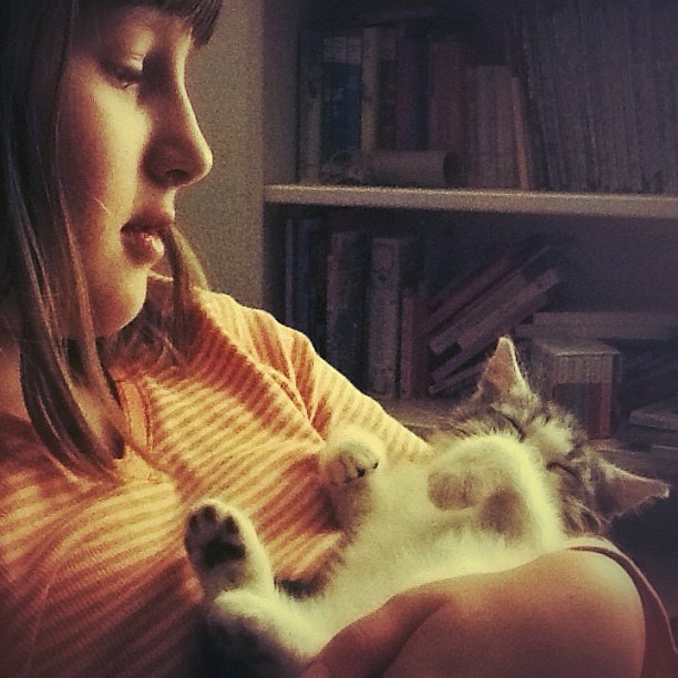 Contented daughter, Contented kitty. #newkitten #sleeping