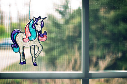 Stained glass unicorn.
