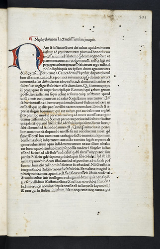 Decorated initial in Lactantius, Lucius Coelius Firmianus: Opera