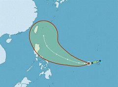 颱風谷超目前預測18日晨在台灣東南海域（中央氣象局 提供）
