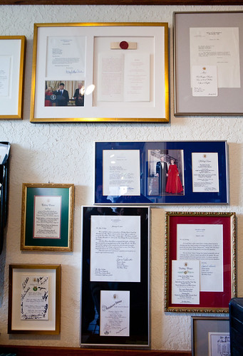 Wall full of White House dinner menus that featured Iron Horse Vineyards' wine