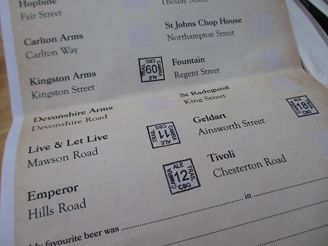 Stamps on the Cambridge CAMRA Ale Trail