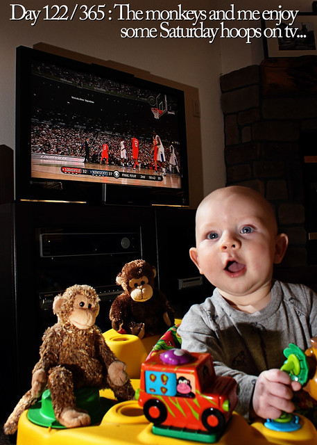 Day 122 / 365 : The monkeys and me enjoy some Saturday hoops on tv...