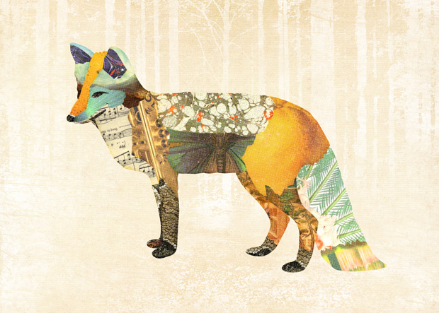 Gerren Lamson collage woodland creatures fox