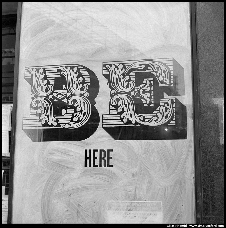 Be here typography in shop window