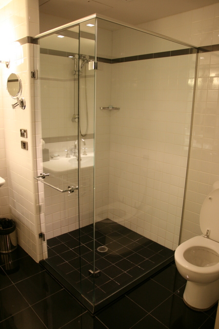 The shower stall is pretty roomy