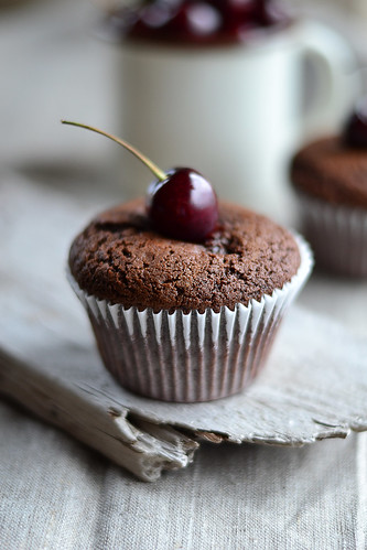 Chocolate muffins with cherries
