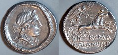 RRC 337/2c D.SILANVS L.F Junia Denarius. Salus, torque border, Victory in biga. Rome 91BC.