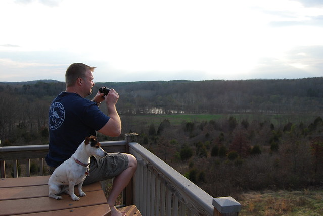 Birdwatching from the deck of Cabin 14 at James River State Park
