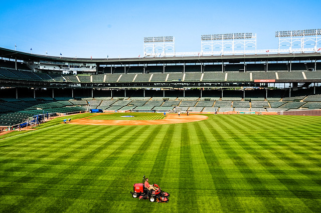 Mowing the Grass at Wrigley Field (Home of Chicago Cubs) - Chicago IL
