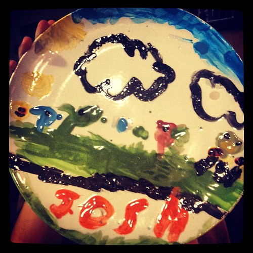 JPAD: 18: Plate. This plate makes me smile when I see it. It's Josh's plants vs zombie plate he painted earlier this year.