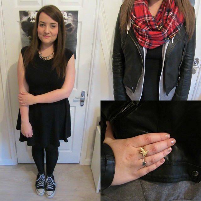 converse, tartan, uk blog, black skater dress, bikr jacket