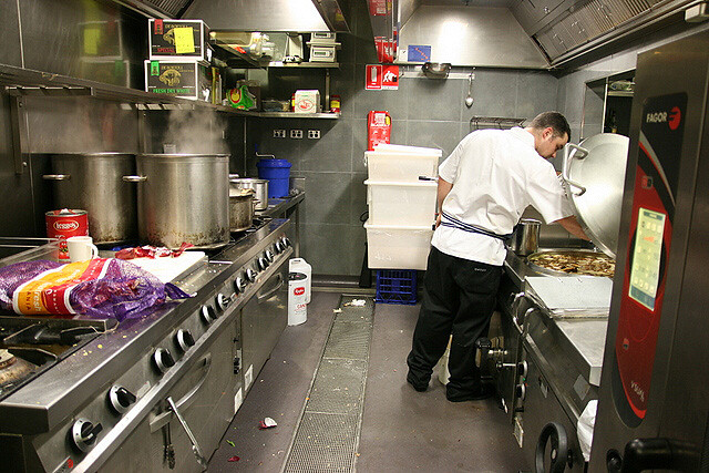 Kitchen tour at Quarter Twenty One - the stock section has huge vats!