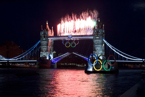 Tower Bridge fireworks - rehearsal for the Olympics opening ceremony