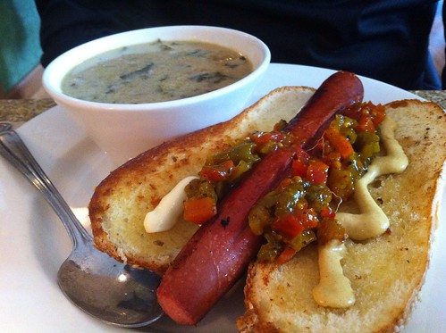 Hot dog with soup