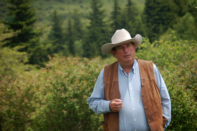 Host Tom Seay while filming at Grayson Highlands State Park