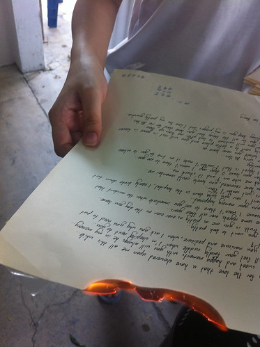 Burning a letter to Grandmother