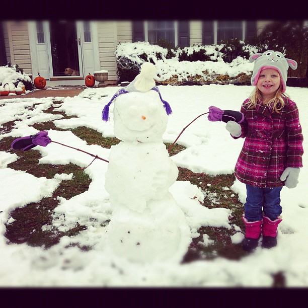 M and I made a snow girl named Abby since A had to go to school and couldn't keep playing with us!