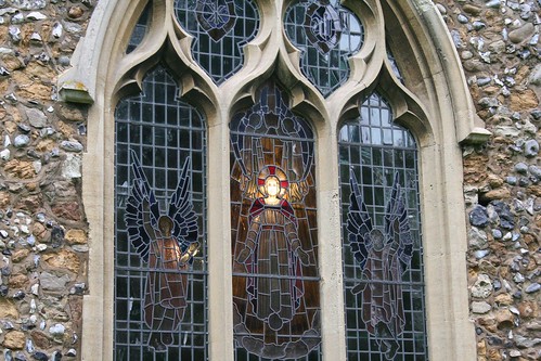 Church window from the outside - lined up with lightbulb on the inside