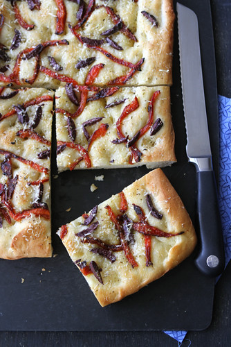 Focaccia-Recipe-with-Roasted-Peppers-&-Olives-Baker-Street