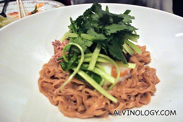 Egg noodles with XO sauce, braised duck, soft poached egg (AUD$18)