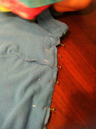 Dress alteration- marked new seam, pinned.