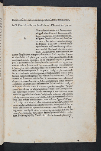 Opening page of main text of Clericus, Hubertinus Crescentinas: In epistolas ad familiares Ciceronis commentum