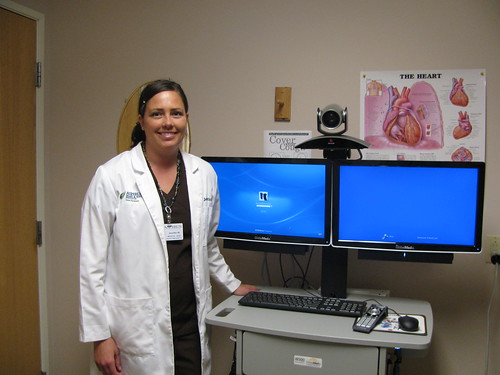 Nurse Jennifer Witting stands beside newly installed telemedicine equipment at the Aspirus Keweenaw Hospital in Laurium, MI in June 2012. The Aspirus Health Foundation, Inc. received two Distance Learning and Telemedicine (DLT) grants through the U.S. Department of Agriculture’s (USDA) Rural Development (RD) DLT Program, that enabled Aspirus to grow their Telehealth infrastructure into communities in north-central Wisconsin and the western Upper Peninsula of Michigan. USDA photo.