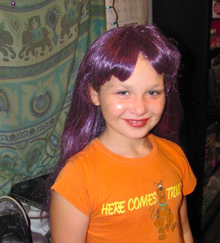 Sadie in purple wig; with glitter
