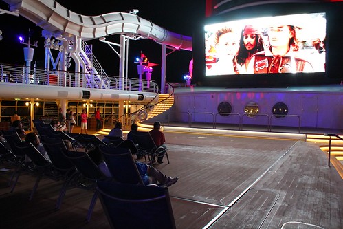 Pirates of the Caribbean movie on pool deck