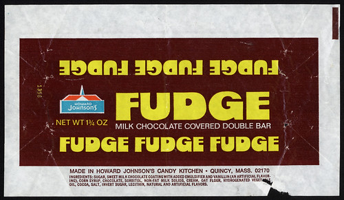Howard Johnson's - Fudge - milk chocolate covered double bar - candy wrapper - 1970's by JasonLiebig