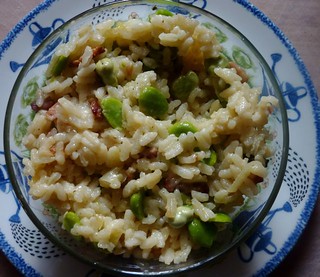 Broad bean and bacon risotto
