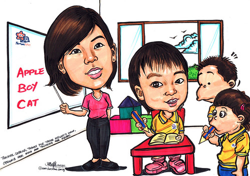 Teacher and toddler caricatures at Nurture Stars