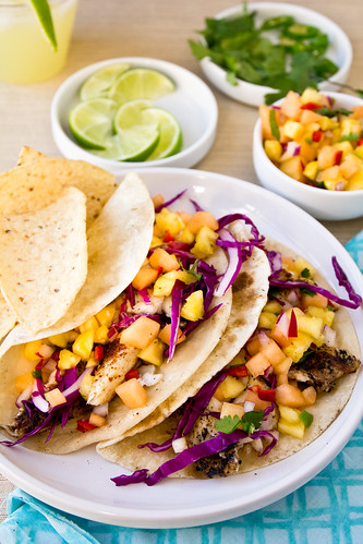 Fish Tacos with Pineapple Cantaloupe Salsa