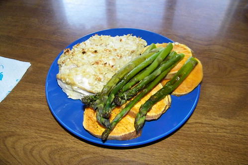 Almond-Crusted Chicken With Sweet Potatoes and Asparagus