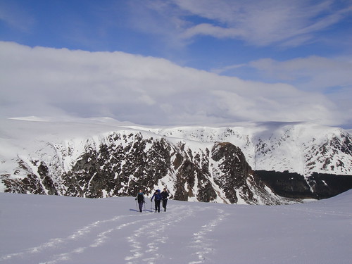 Approaching the top of Mayar with cornices on Craig Renner and Craig Mellon