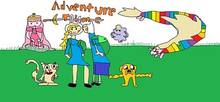Adventure Time, (with Fionna, Finn, Cake, Jake, Lady, P.B, and LSP)!