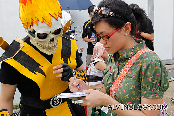 Wife at work, interviewing a flaming skull