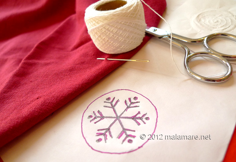hand embroidered snowflake pendant pattern