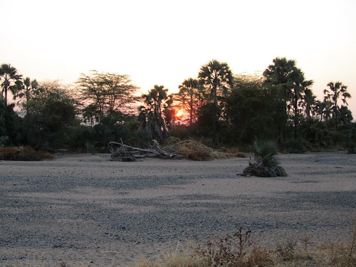 Sunrise across the dry riverbed by our camp