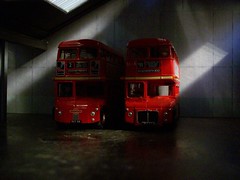 London bus models in garage